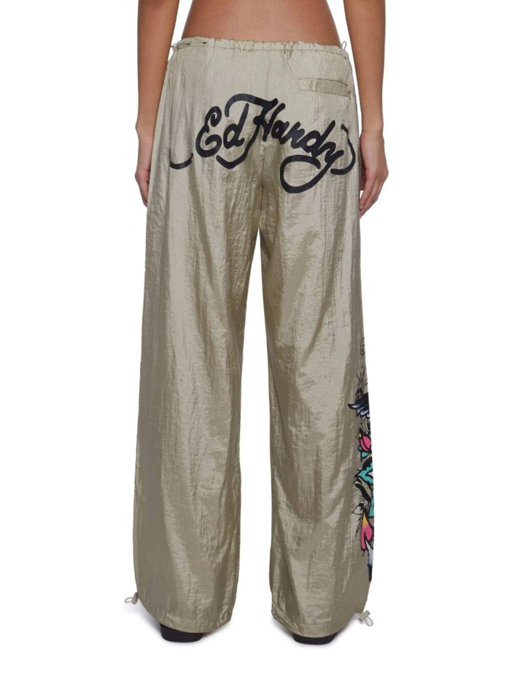 NWT Ed Hardy Women's Eagle Anchor Nylon Pants Gold Size Medium - Picture 2 of 11